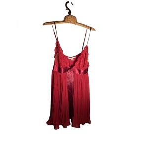 Victoria's Secret Blood RED Pleated Slip Style Babydoll Top or Mini Dress Large